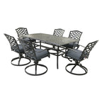 Ensemble de salle à manger rectangulaire en aluminium 7 pièces avec 6 chaises pivotantes à bascule