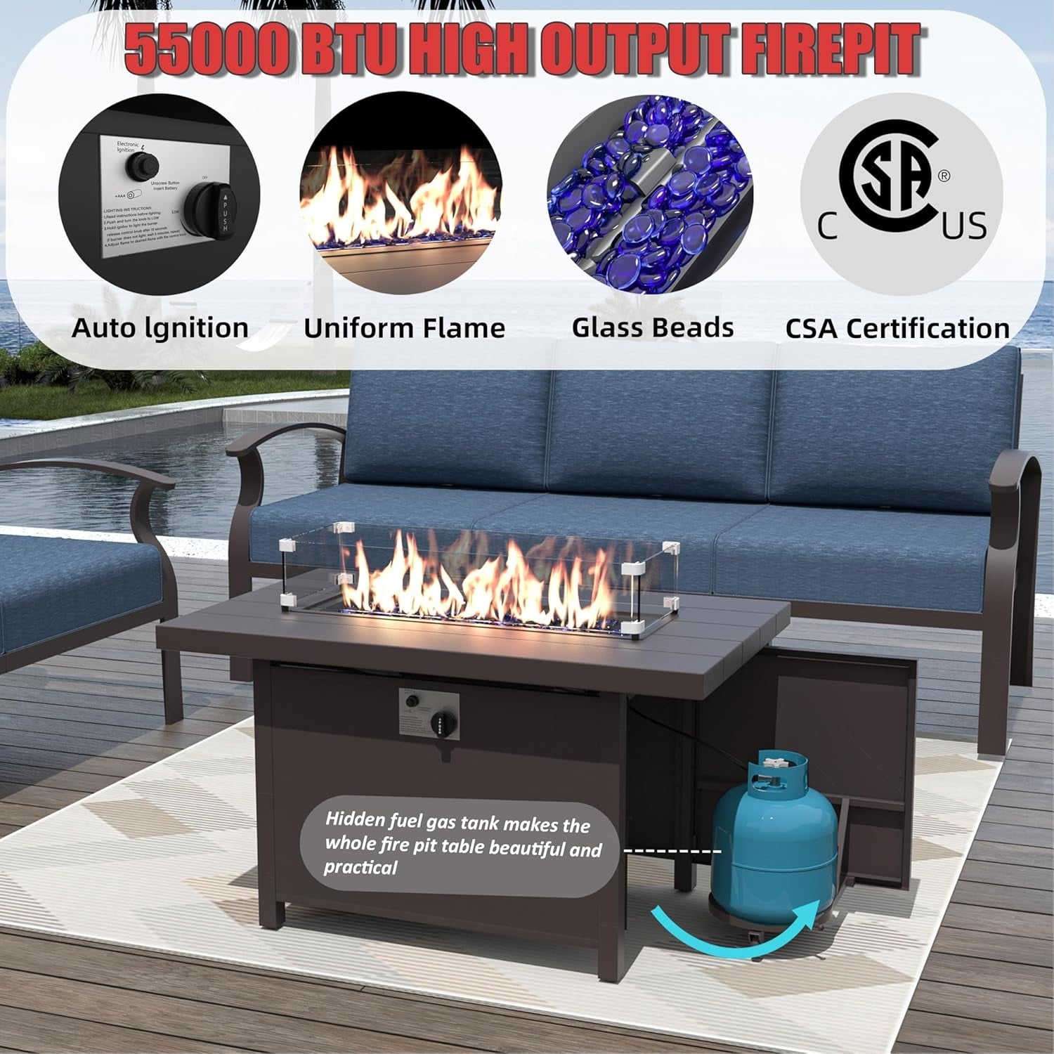 Ensemble de canapés d'angle en aluminium, ensemble de canapés d'extérieur pour patio avec accoudoirs et repose-pieds