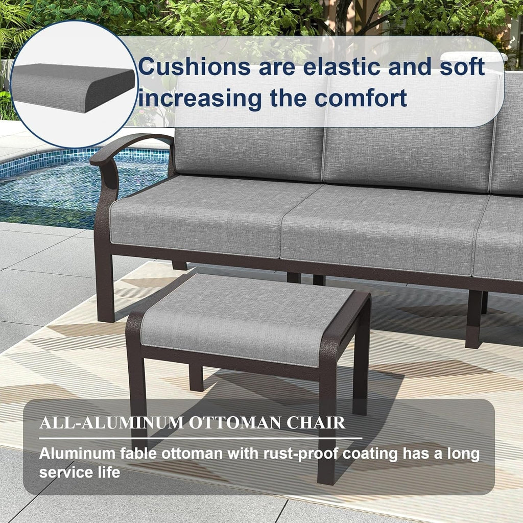 Ensemble de canapés d'angle en aluminium, ensemble de canapés d'extérieur pour patio avec accoudoirs et repose-pieds