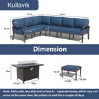 Ensemble de canapés d'angle en aluminium, ensemble de canapés d'extérieur pour patio avec accoudoirs et repose-pieds