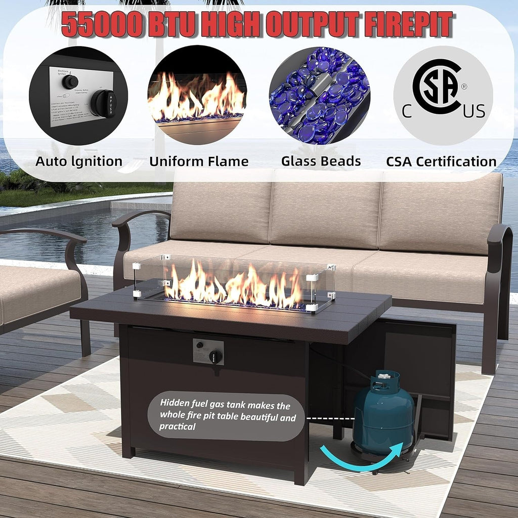 Ensemble de canapés d'angle en aluminium, ensemble de canapés d'extérieur pour patio avec accoudoirs et repose-pieds