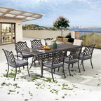 Ensemble de salle à manger rectangulaire d'extérieur en aluminium 9 pièces avec coussins et trou pour parasol
