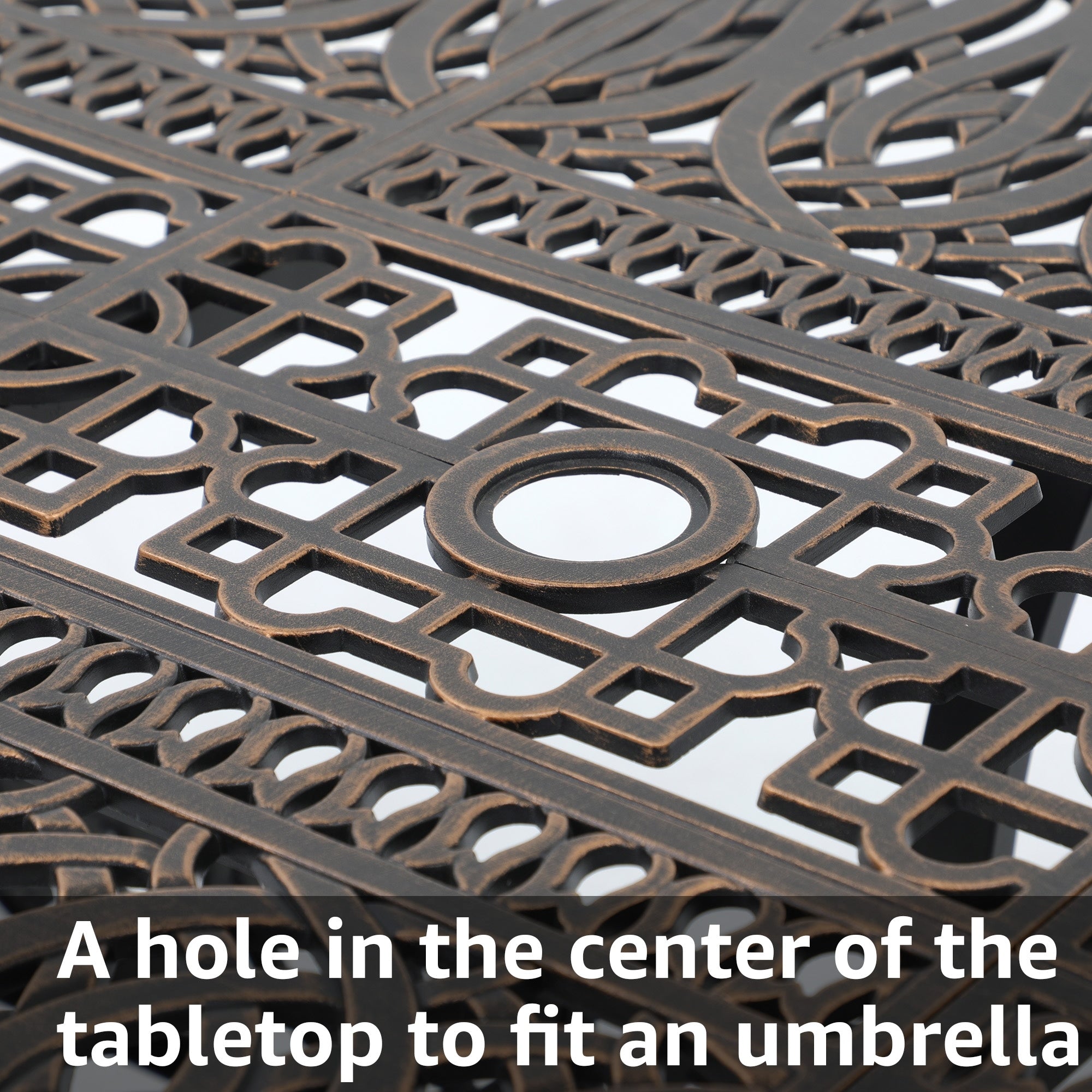 Ensemble de salle à manger rectangulaire d'extérieur en aluminium 9 pièces avec coussins et trou pour parasol