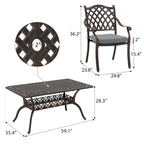 Ensemble de salle à manger rectangulaire d'extérieur en aluminium 9 pièces avec coussins et trou pour parasol