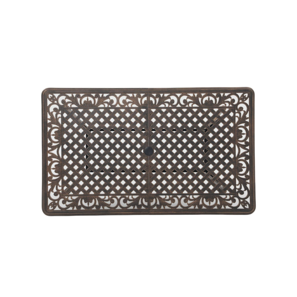 Ensemble de salle à manger rectangulaire d'extérieur en aluminium 9 pièces avec coussins et trou pour parasol