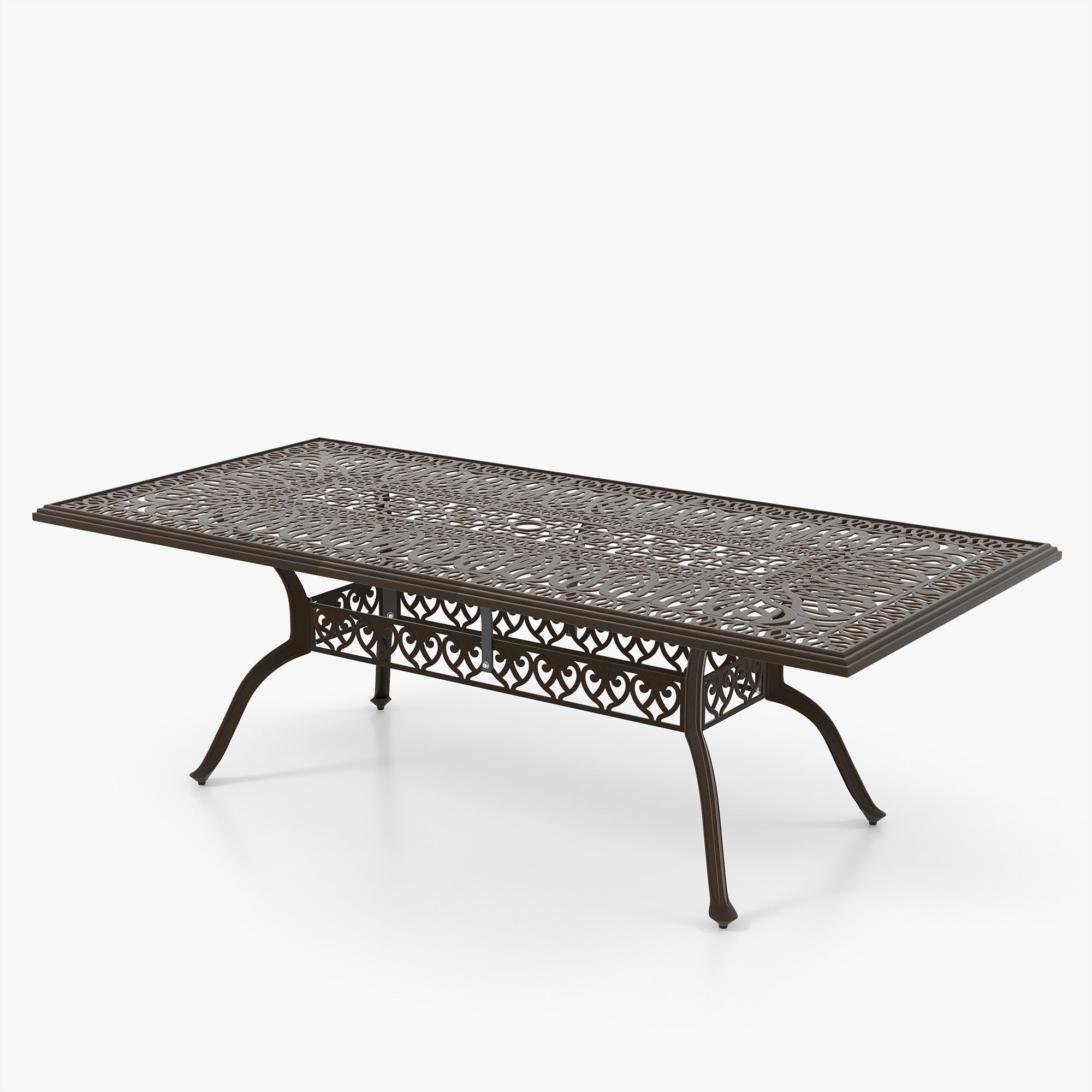 Ensemble de salle à manger rectangulaire d'extérieur en aluminium 9 pièces avec coussins et trou pour parasol