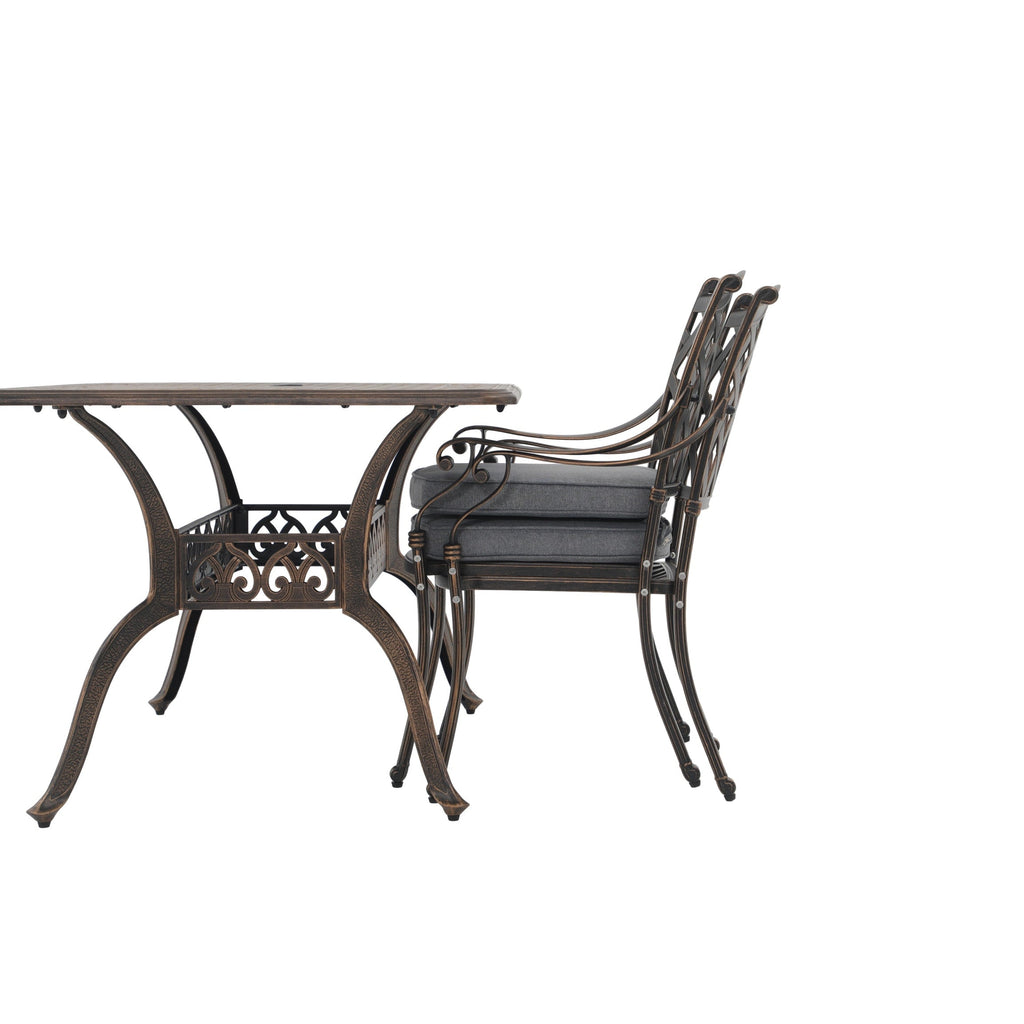 Ensemble de salle à manger rectangulaire d'extérieur en aluminium 9 pièces avec coussins et trou pour parasol