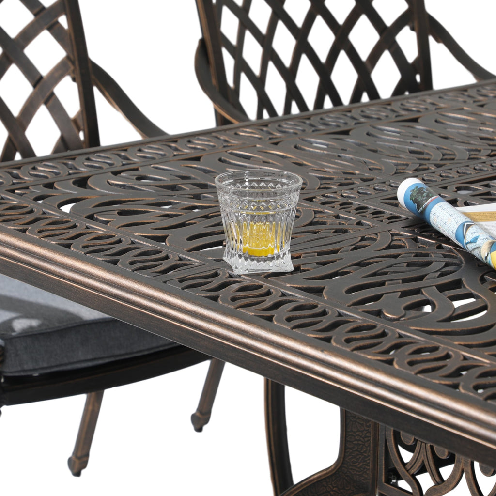 Ensemble de salle à manger rectangulaire d'extérieur en aluminium 9 pièces avec coussins et trou pour parasol