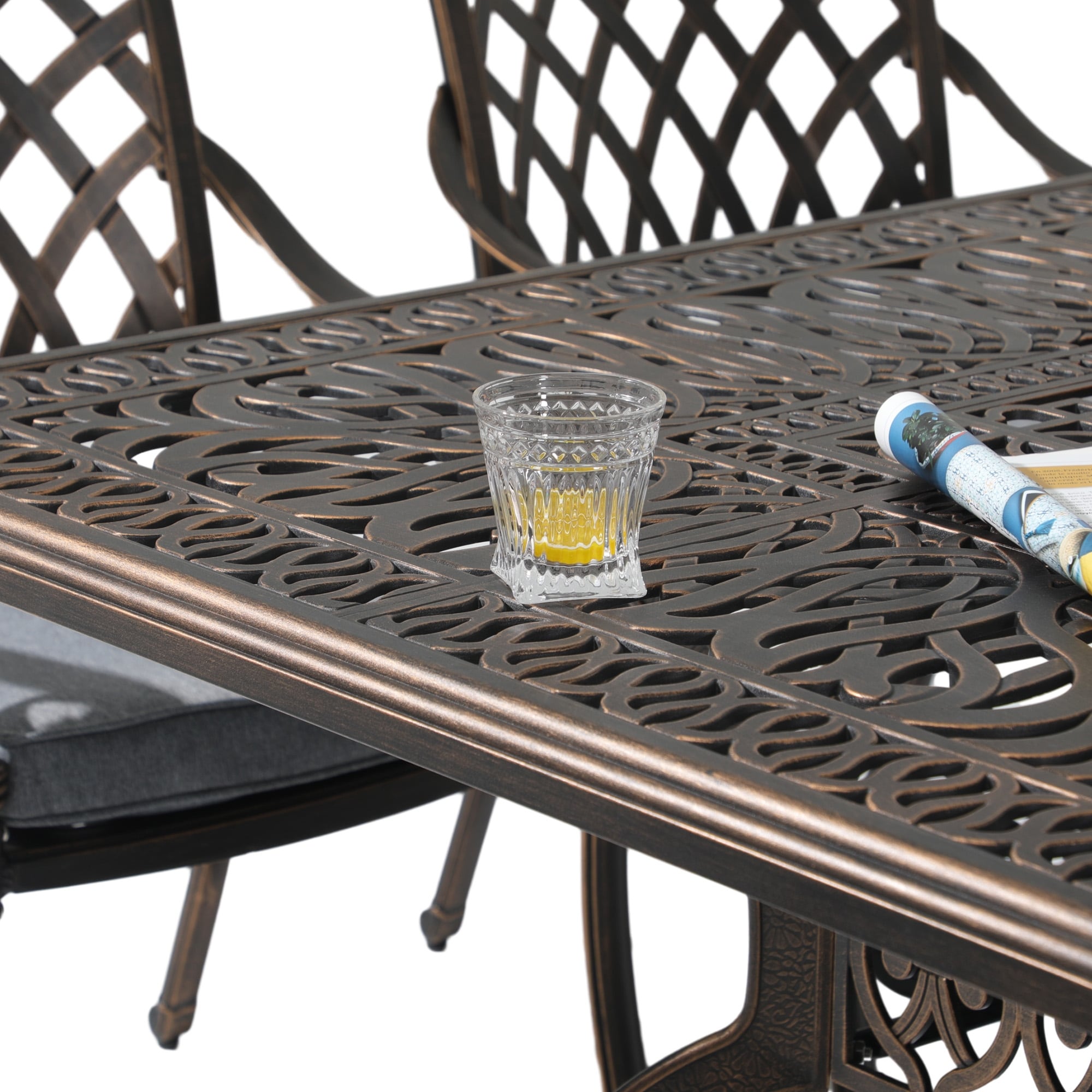 Ensemble de salle à manger rectangulaire d'extérieur en aluminium 9 pièces avec coussins et trou pour parasol