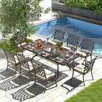 Ensemble de salle à manger rectangulaire d'extérieur en aluminium 9 pièces avec coussins et trou pour parasol