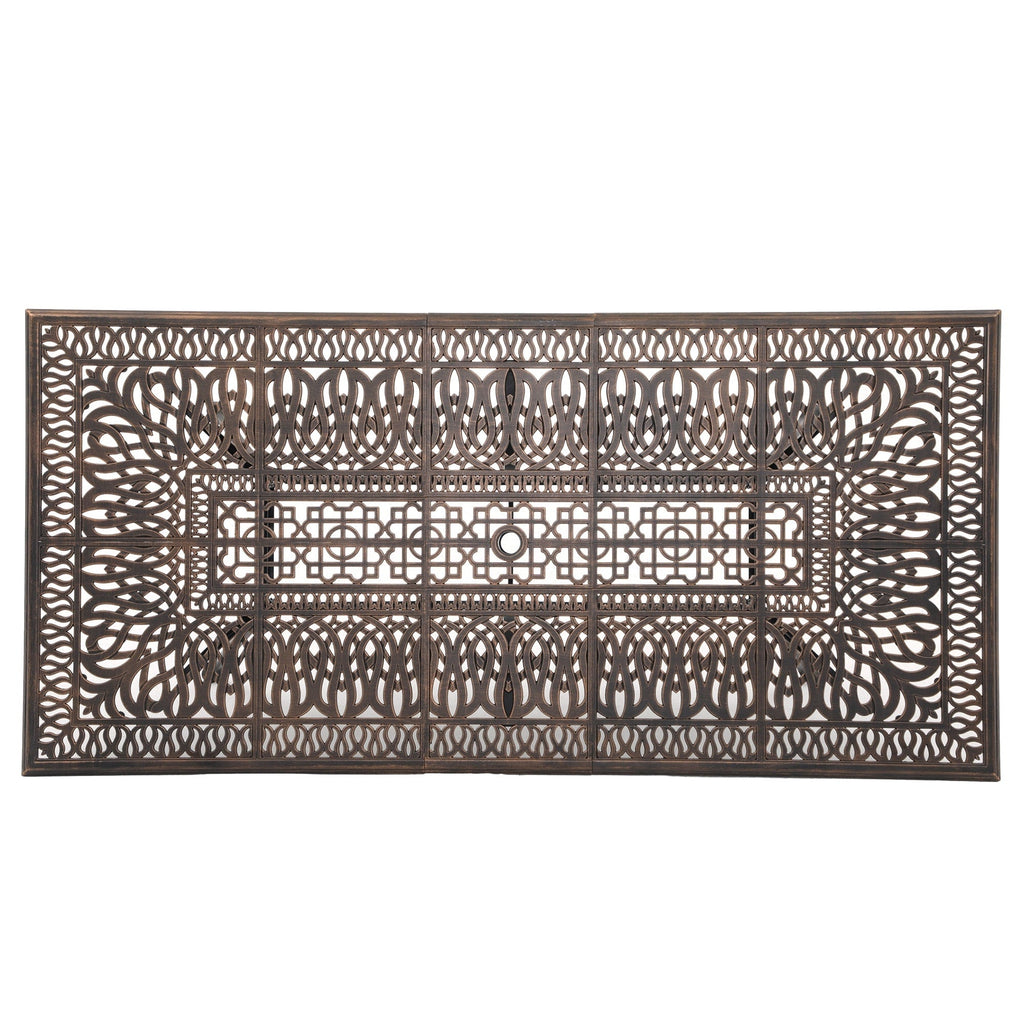 Ensemble de salle à manger rectangulaire d'extérieur en aluminium 9 pièces avec coussins et trou pour parasol