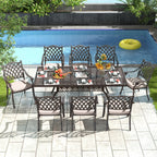 Ensemble de salle à manger rectangulaire d'extérieur en aluminium 9 pièces avec coussins et trou pour parasol