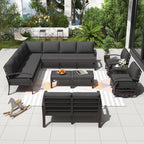 Ensemble de canapés d'angle en aluminium, ensemble de canapés d'extérieur pour patio avec accoudoirs et repose-pieds