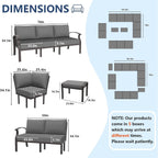 Ensemble de canapés d'angle en aluminium, ensemble de canapés d'extérieur pour patio avec accoudoirs et repose-pieds