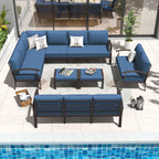 Ensemble de canapés d'angle en aluminium, ensemble de canapés d'extérieur pour patio avec accoudoirs et repose-pieds