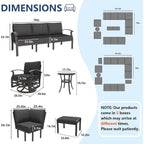 Ensemble de canapés d'angle en aluminium, ensemble de canapés d'extérieur pour patio avec accoudoirs et repose-pieds