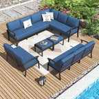 Ensemble de canapés d'angle en aluminium, ensemble de canapés d'extérieur pour patio avec accoudoirs et repose-pieds