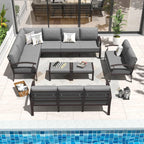 Ensemble de canapés d'angle en aluminium, ensemble de canapés d'extérieur pour patio avec accoudoirs et repose-pieds