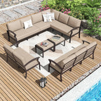 Ensemble de canapés d'angle en aluminium, ensemble de canapés d'extérieur pour patio avec accoudoirs et repose-pieds