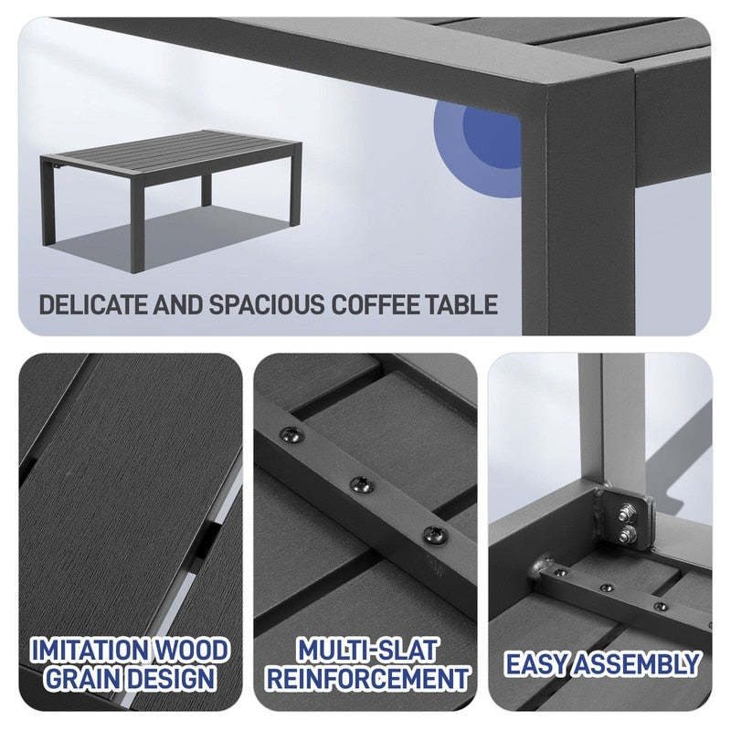 Ensemble de meubles de patio en aluminium 4 pièces, ensemble de conversation d'extérieur moderne avec canapé sectionnel