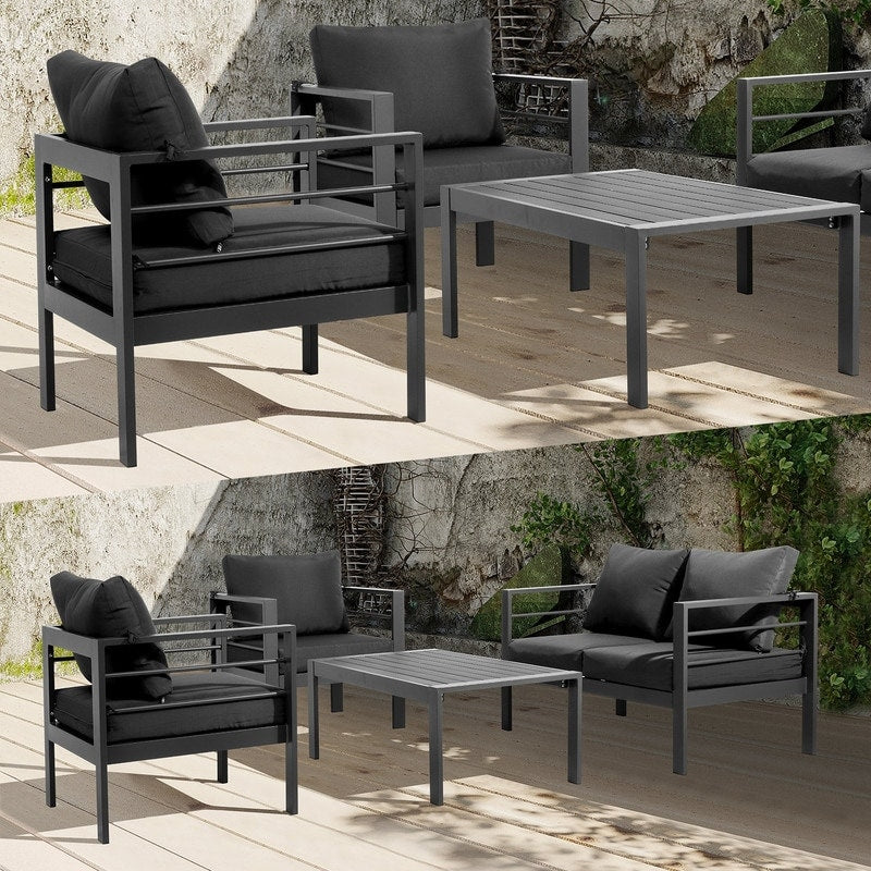 Ensemble de meubles de patio en aluminium 4 pièces, ensemble de conversation d'extérieur moderne avec canapé sectionnel