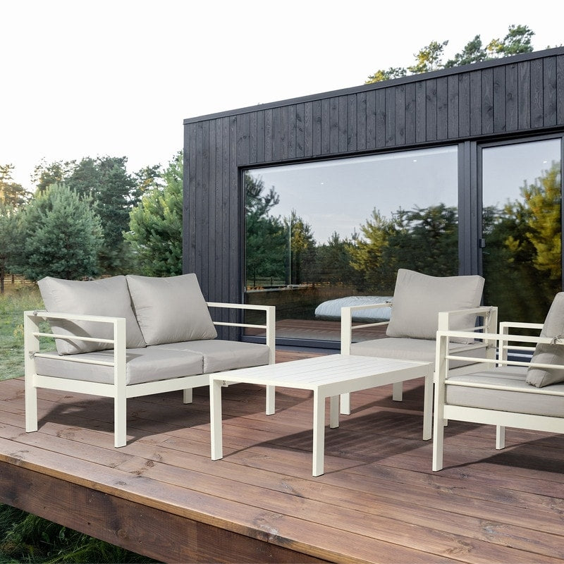 Ensemble de meubles de patio en aluminium 4 pièces, ensemble de conversation d'extérieur moderne avec canapé sectionnel