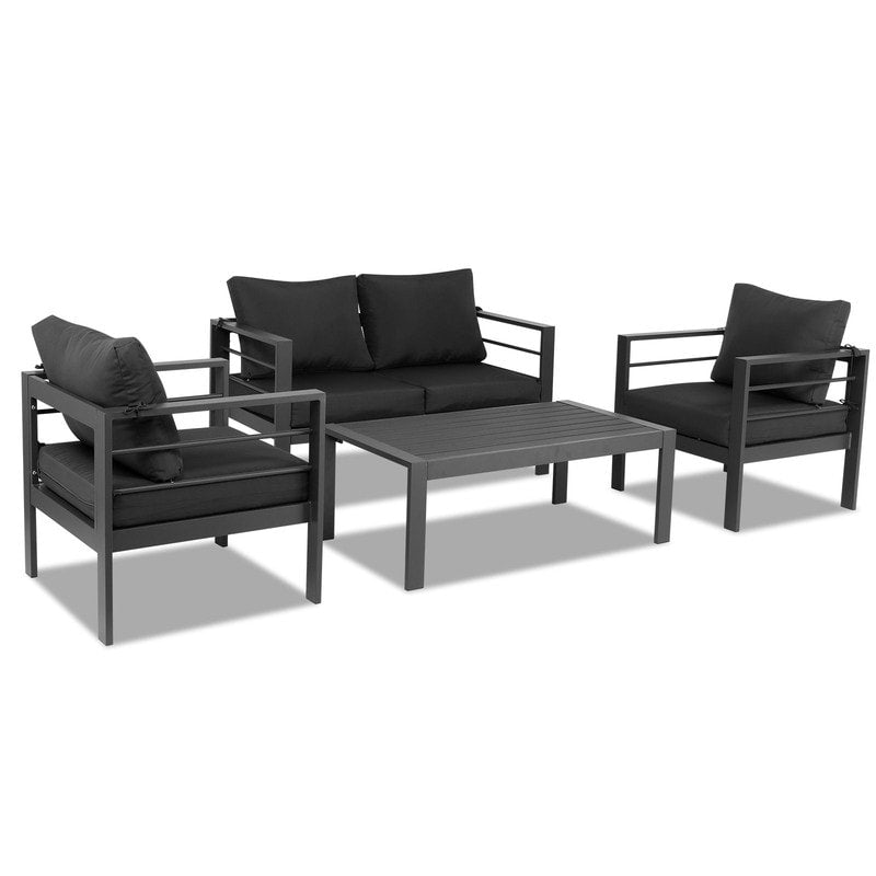 Ensemble de meubles de patio en aluminium 4 pièces, ensemble de conversation d'extérieur moderne avec canapé sectionnel