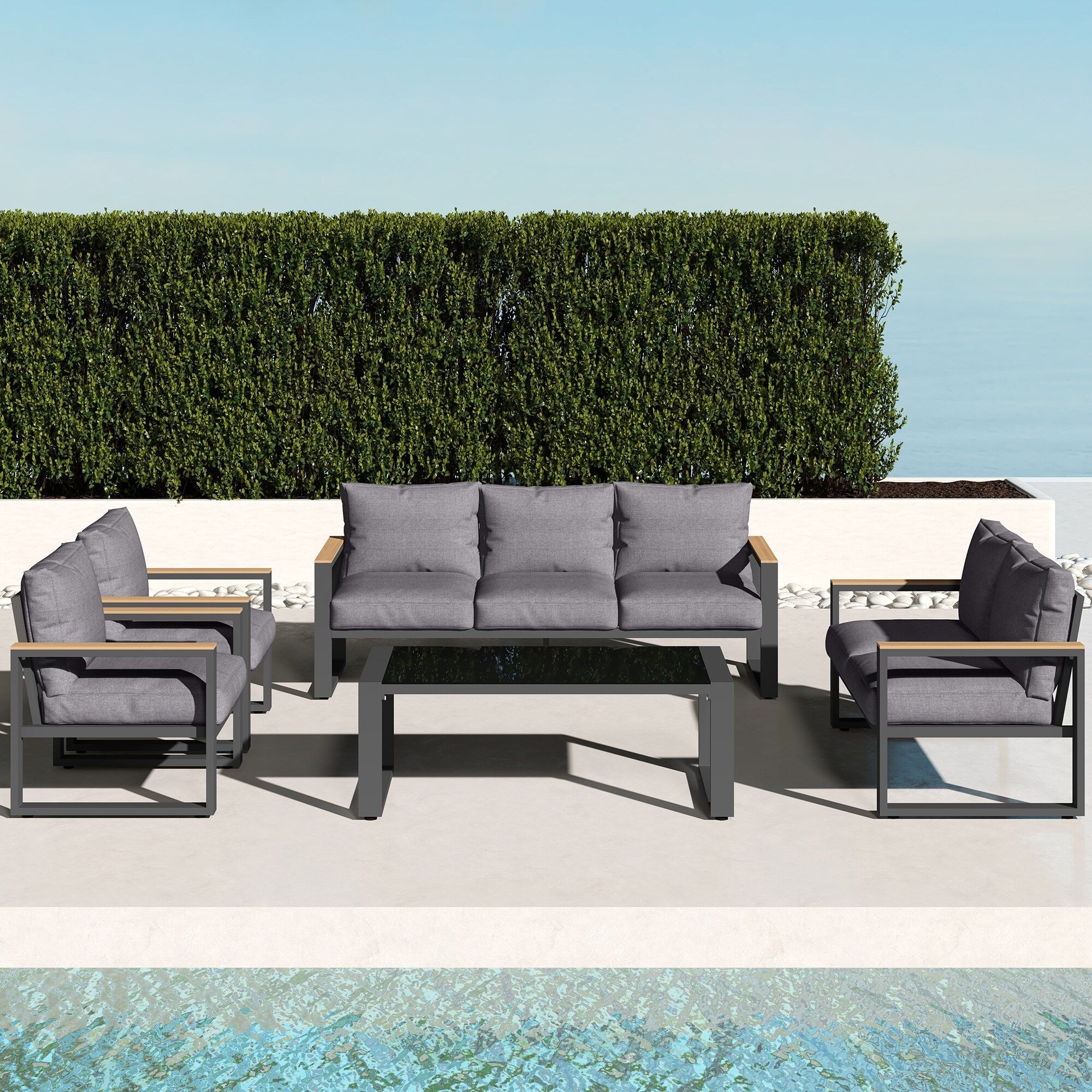 Ensemble de meubles de patio en aluminium 5 pièces avec table basse