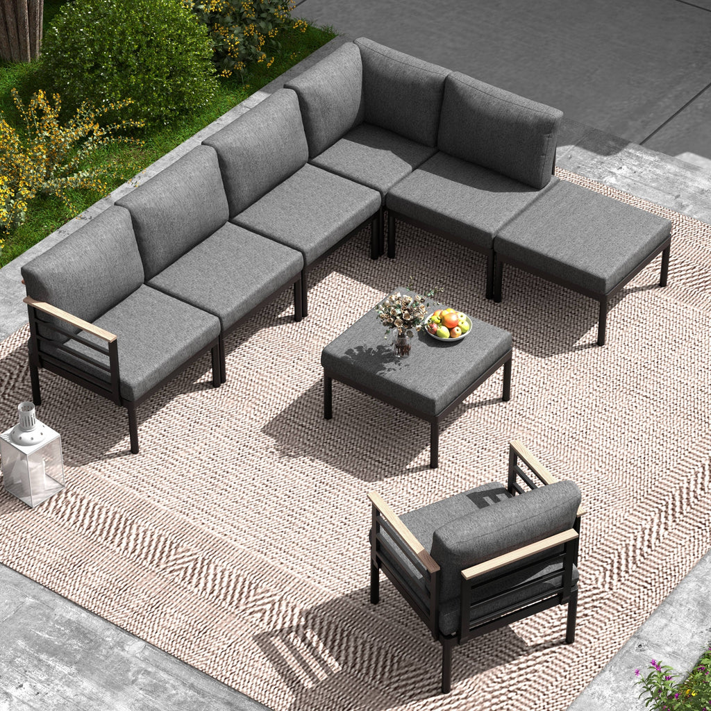 Ensemble de meubles de patio en aluminium 6/7/8 pièces Ensemble de conversation d'extérieur moderne Ensemble de canapé sectionnel