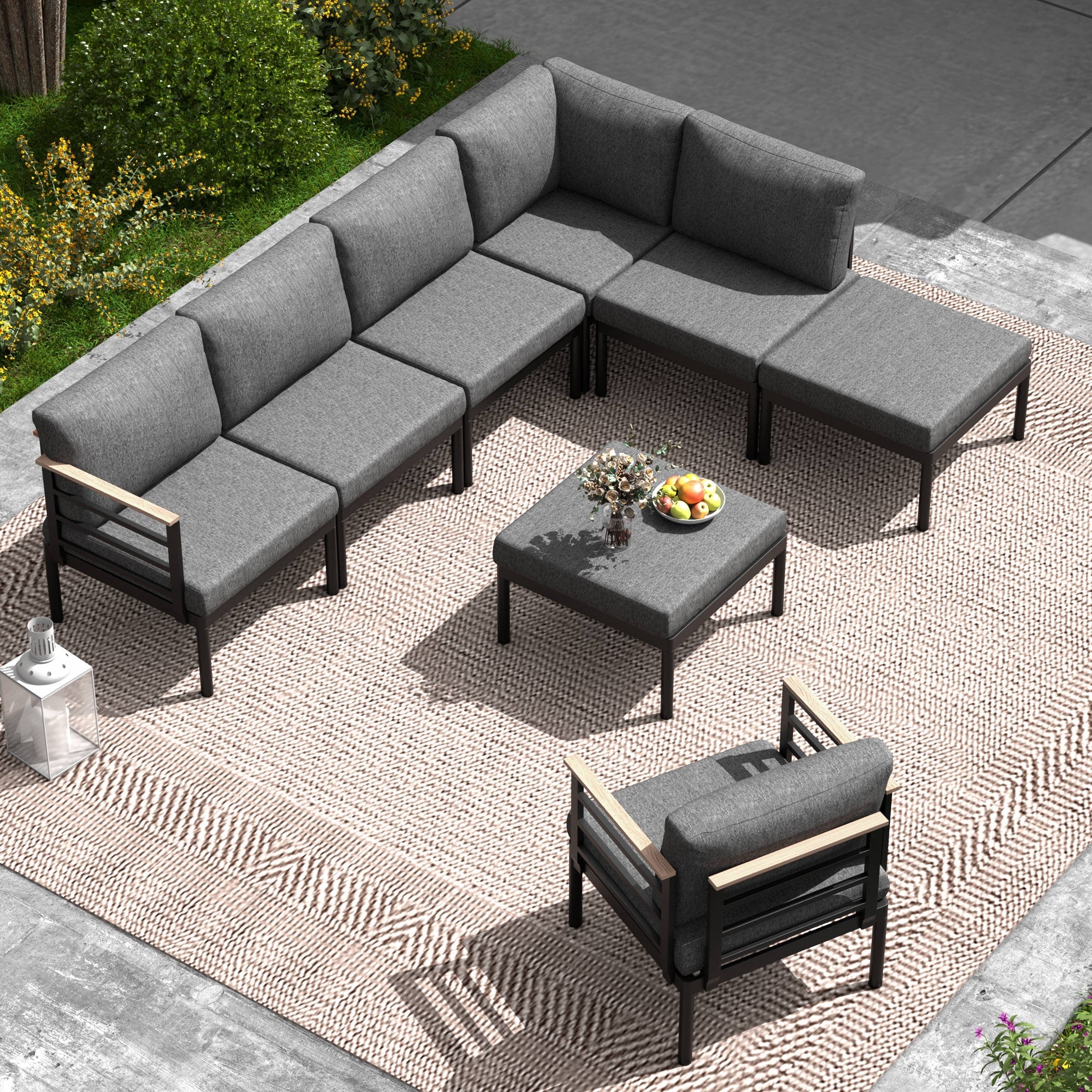 Ensemble de meubles de patio en aluminium 6/7/8 pièces Ensemble de conversation d'extérieur moderne Ensemble de canapé sectionnel