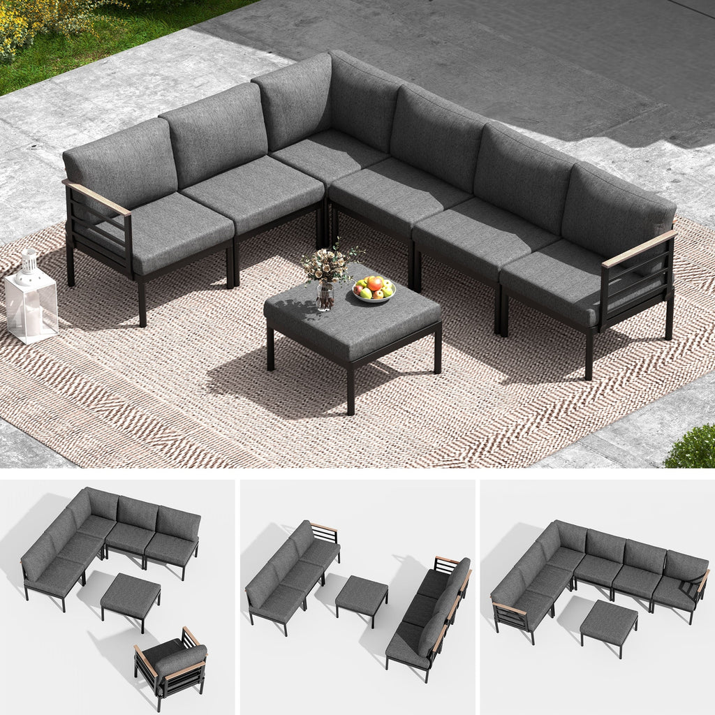 Ensemble de meubles de patio en aluminium 6/7/8 pièces Ensemble de conversation d'extérieur moderne Ensemble de canapé sectionnel