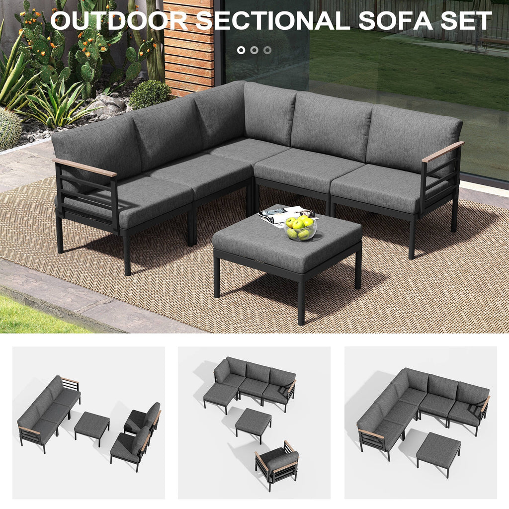 Ensemble de meubles de patio en aluminium 6/7/8 pièces Ensemble de conversation d'extérieur moderne Ensemble de canapé sectionnel