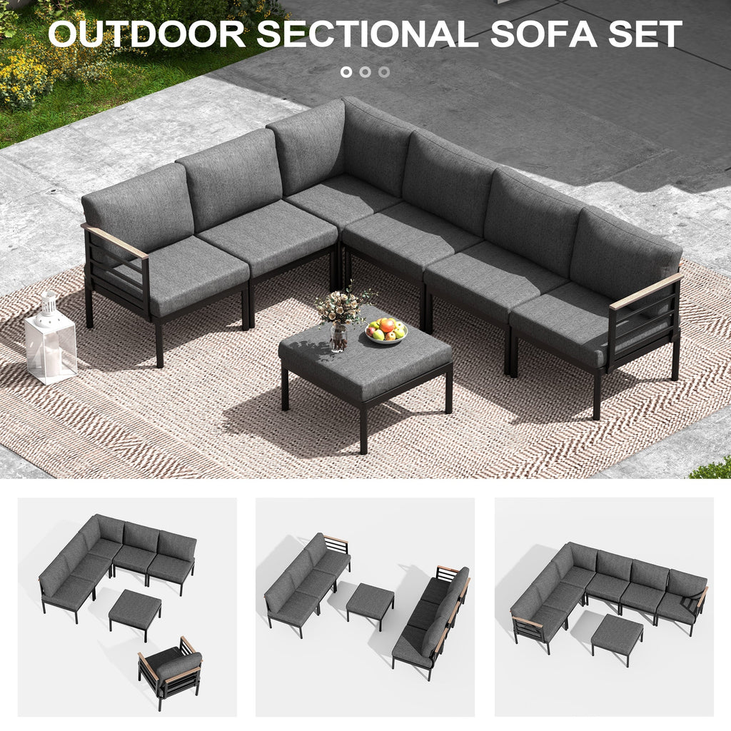 Ensemble de meubles de patio en aluminium 6/7/8 pièces Ensemble de conversation d'extérieur moderne Ensemble de canapé sectionnel