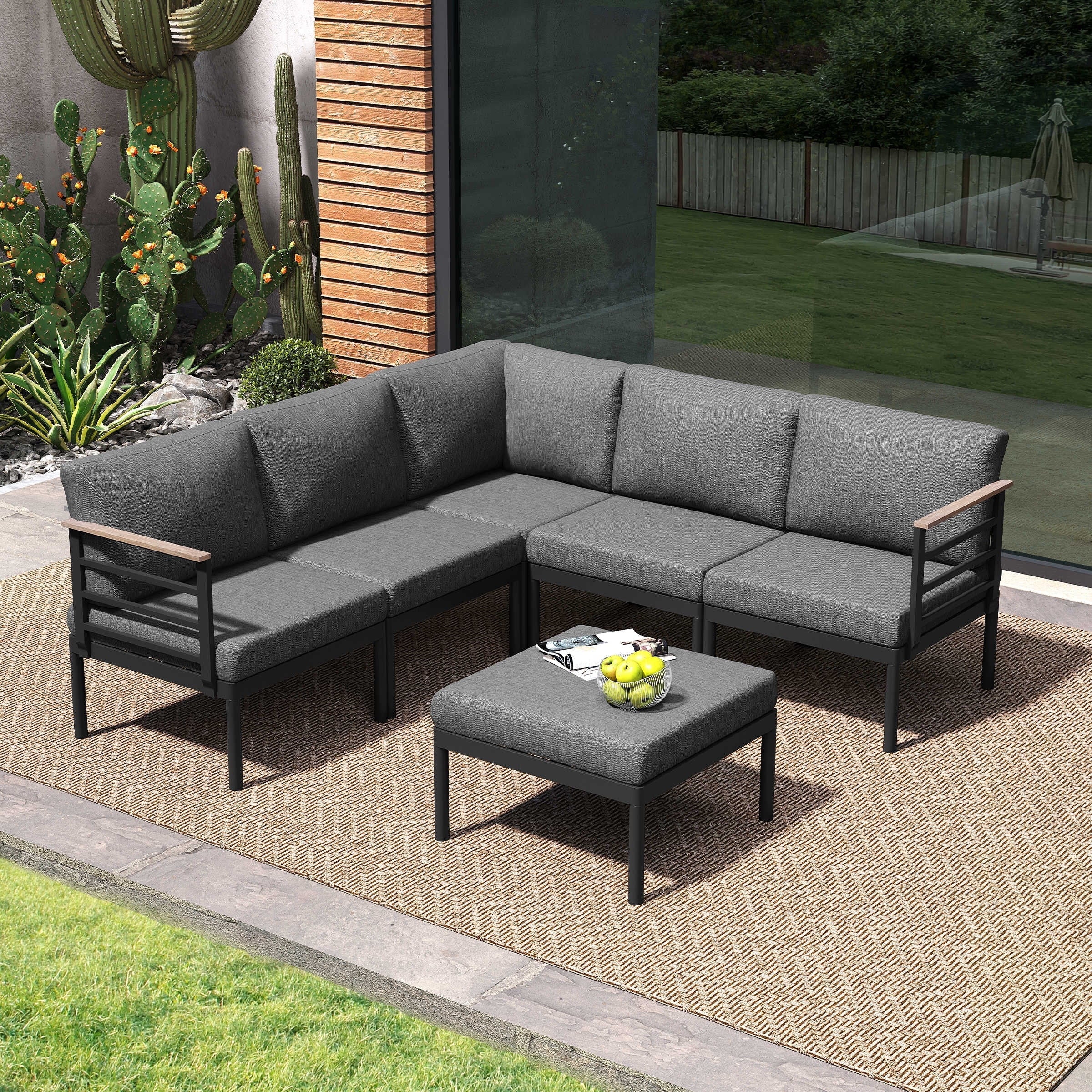 Ensemble de meubles de patio en aluminium 6/7/8 pièces Ensemble de conversation d'extérieur moderne Ensemble de canapé sectionnel