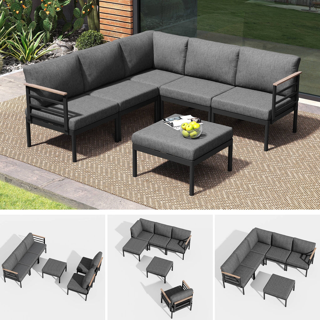 Ensemble de meubles de patio en aluminium 6/7/8 pièces Ensemble de conversation d'extérieur moderne Ensemble de canapé sectionnel