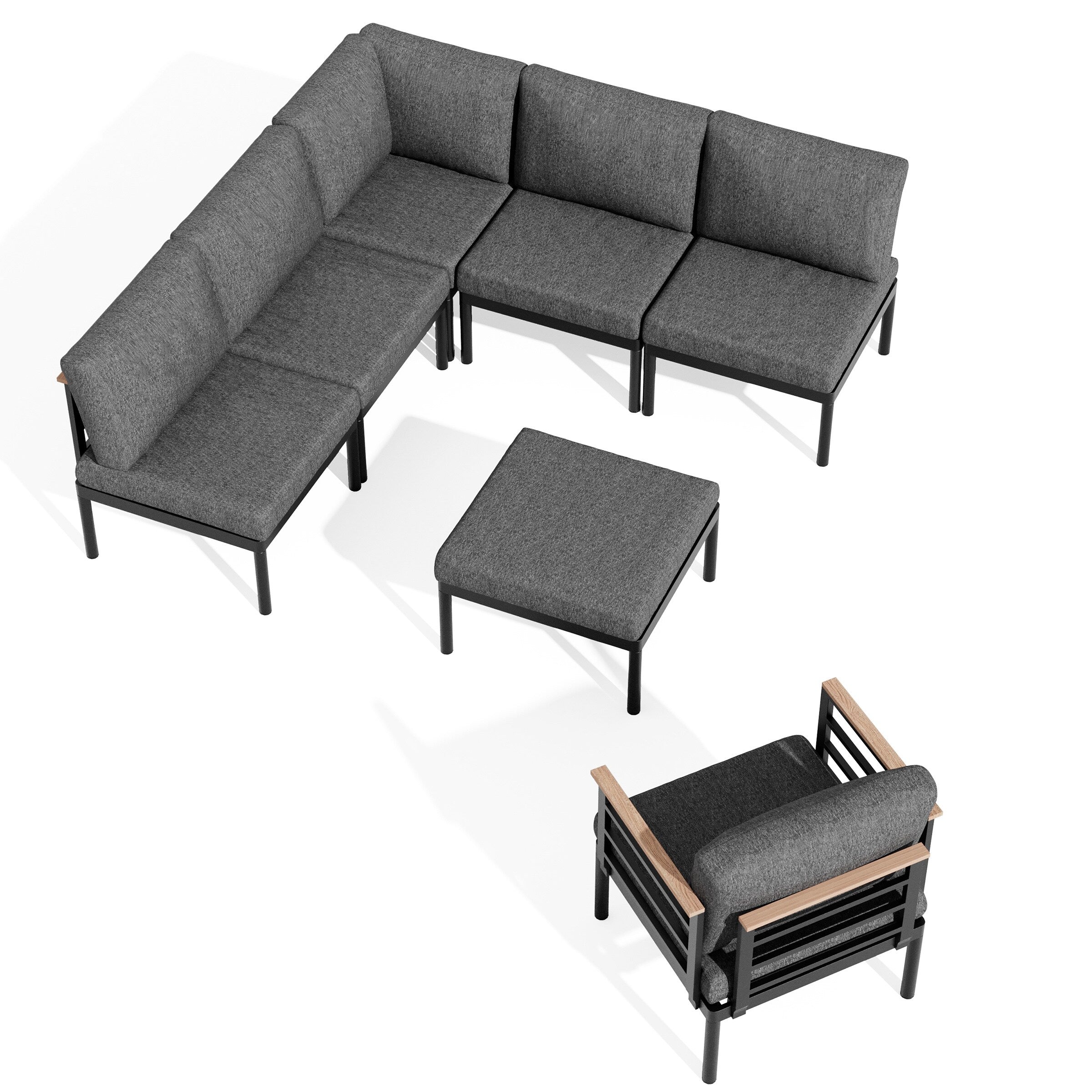 Ensemble de meubles de patio en aluminium 6/7/8 pièces Ensemble de conversation d'extérieur moderne Ensemble de canapé sectionnel