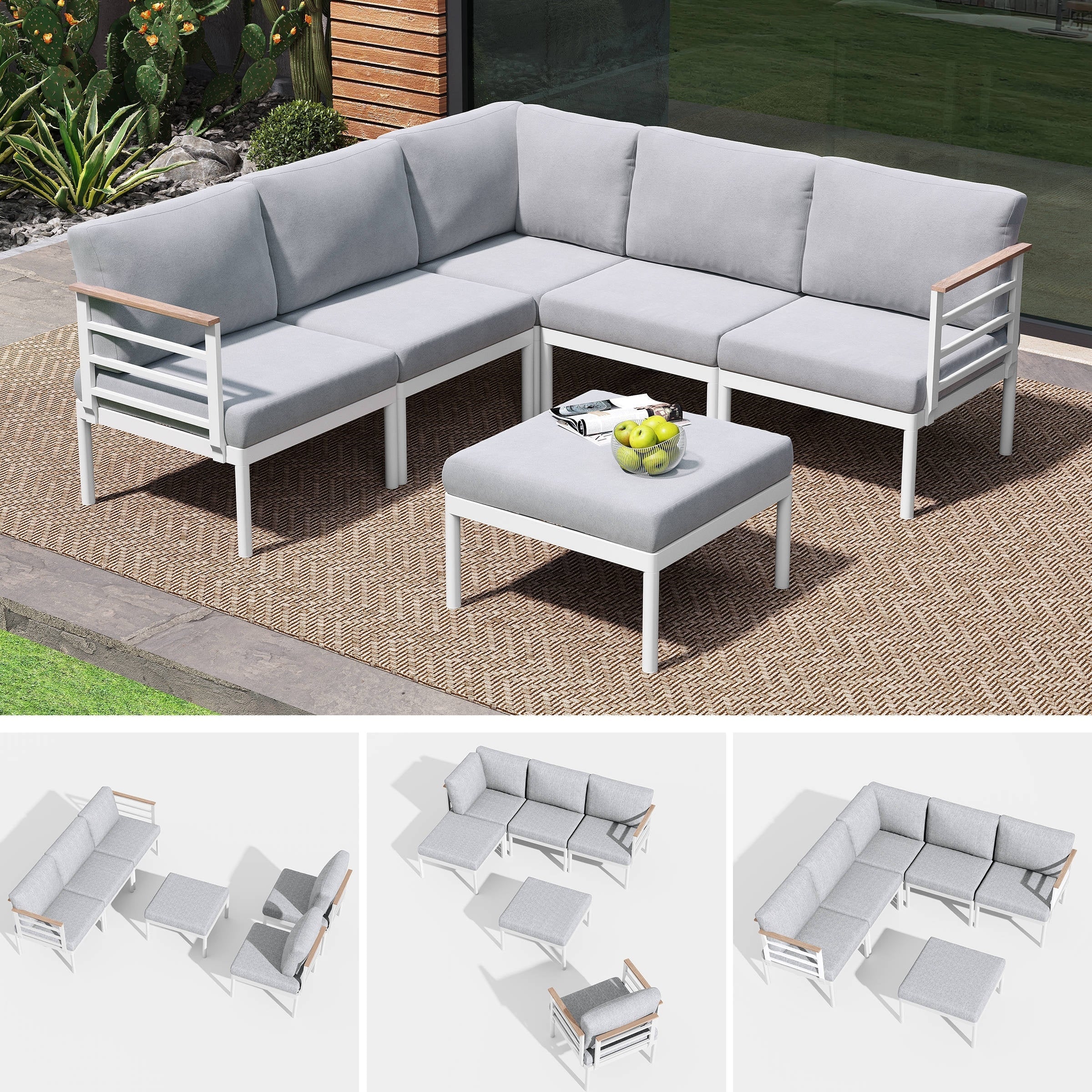 Ensemble de meubles de patio en aluminium 6/7/8 pièces Ensemble de conversation d'extérieur moderne Ensemble de canapé sectionnel