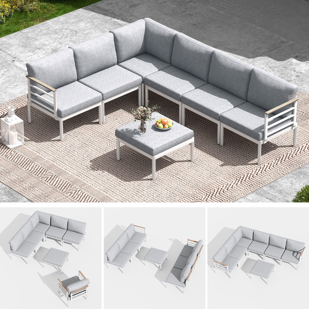 Ensemble de meubles de patio en aluminium 6/7/8 pièces Ensemble de conversation d'extérieur moderne Ensemble de canapé sectionnel
