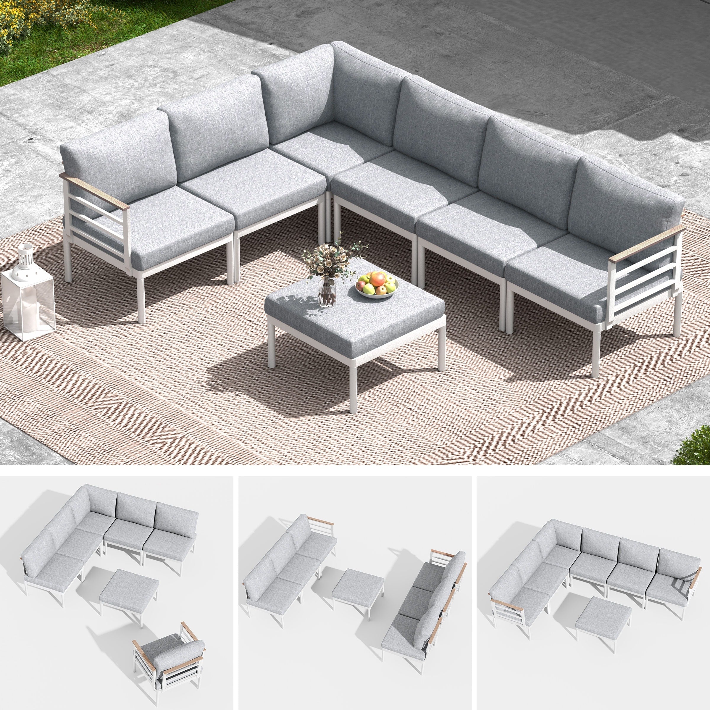 Ensemble de meubles de patio en aluminium 6/7/8 pièces Ensemble de conversation d'extérieur moderne Ensemble de canapé sectionnel