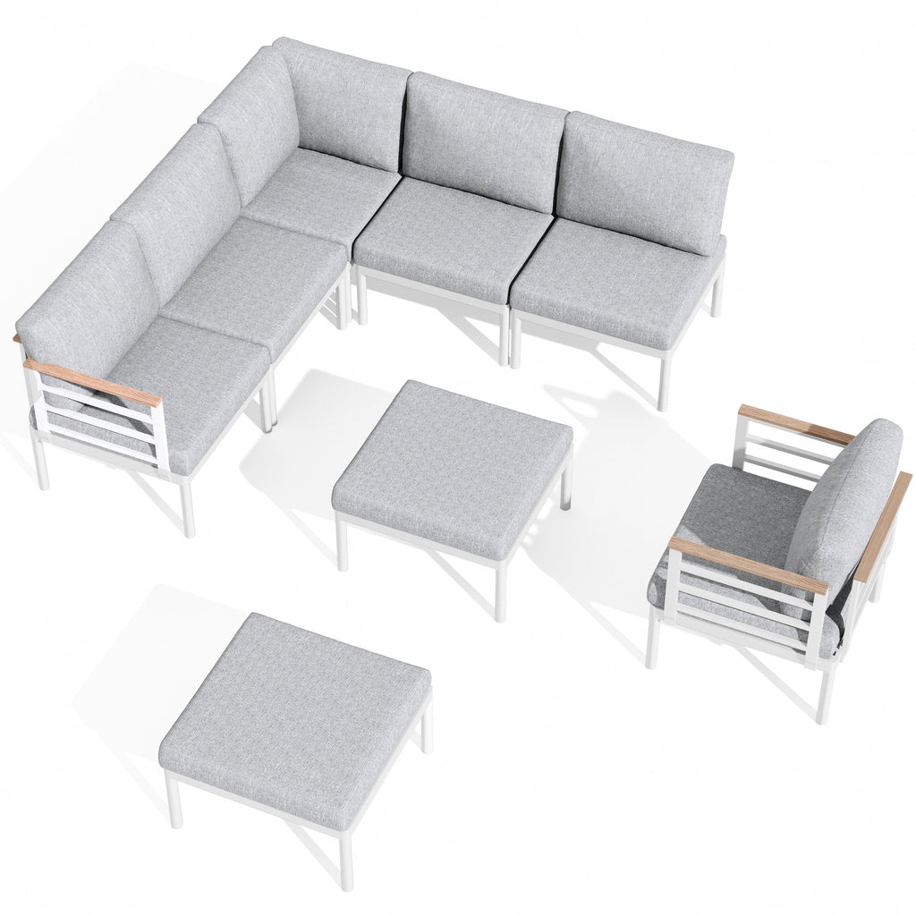 Ensemble de meubles de patio en aluminium 6/7/8 pièces Ensemble de conversation d'extérieur moderne Ensemble de canapé sectionnel