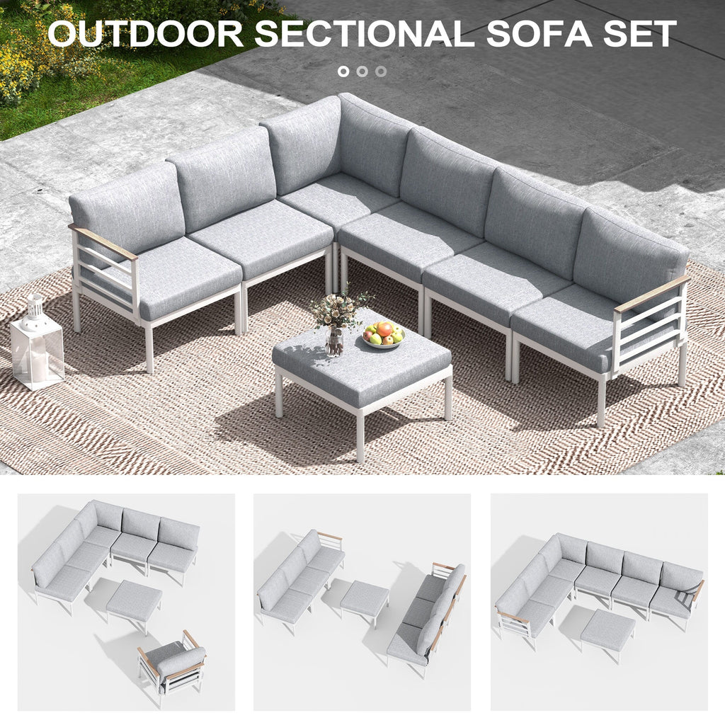 Ensemble de meubles de patio en aluminium 6/7/8 pièces Ensemble de conversation d'extérieur moderne Ensemble de canapé sectionnel
