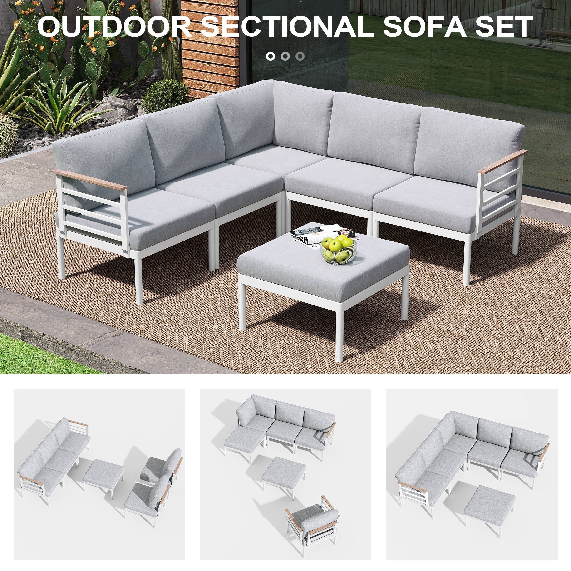 Ensemble de meubles de patio en aluminium 6/7/8 pièces Ensemble de conversation d'extérieur moderne Ensemble de canapé sectionnel