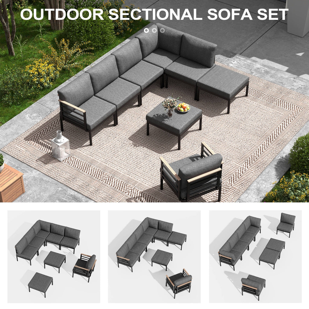 Ensemble de meubles de patio en aluminium 6/7/8 pièces Ensemble de conversation d'extérieur moderne Ensemble de canapé sectionnel