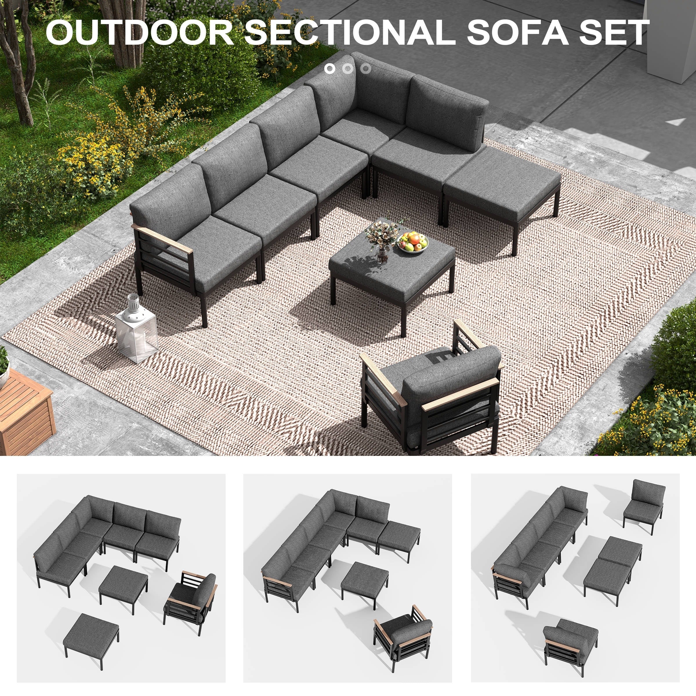 Ensemble de meubles de patio en aluminium 6/7/8 pièces Ensemble de conversation d'extérieur moderne Ensemble de canapé sectionnel