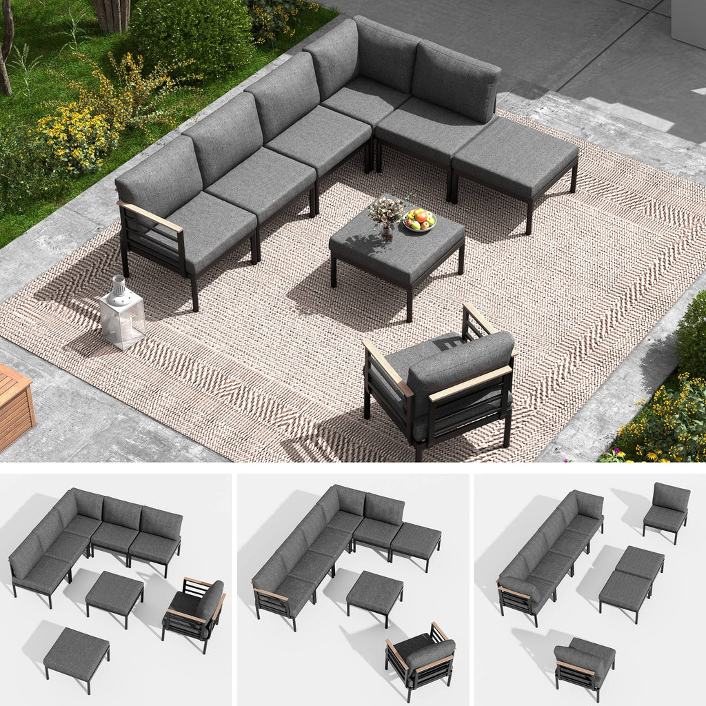 Ensemble de meubles de patio en aluminium 6/7/8 pièces Ensemble de conversation d'extérieur moderne Ensemble de canapé sectionnel