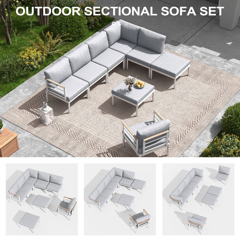 Ensemble de meubles de patio en aluminium 6/7/8 pièces Ensemble de conversation d'extérieur moderne Ensemble de canapé sectionnel
