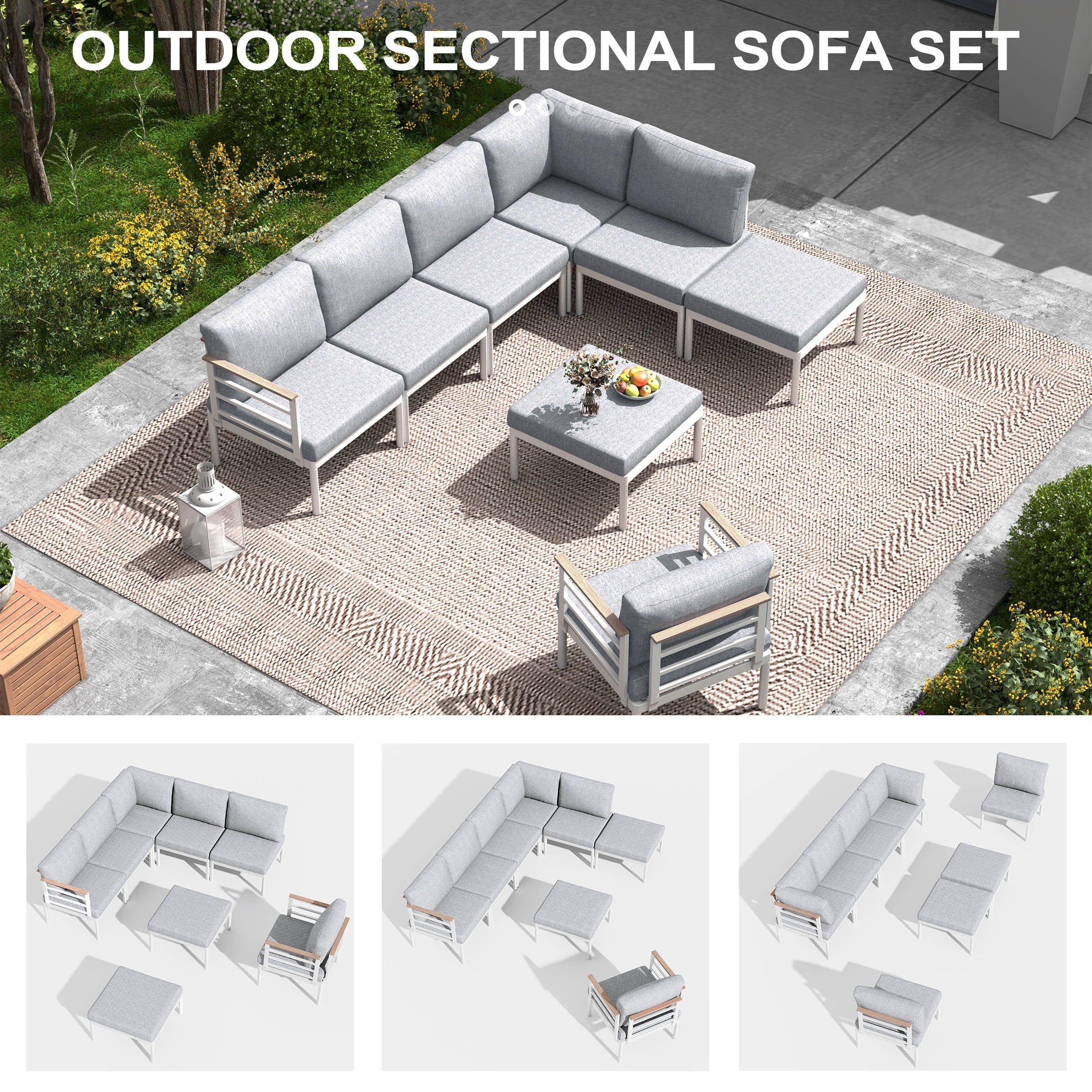 Ensemble de meubles de patio en aluminium 6/7/8 pièces Ensemble de conversation d'extérieur moderne Ensemble de canapé sectionnel