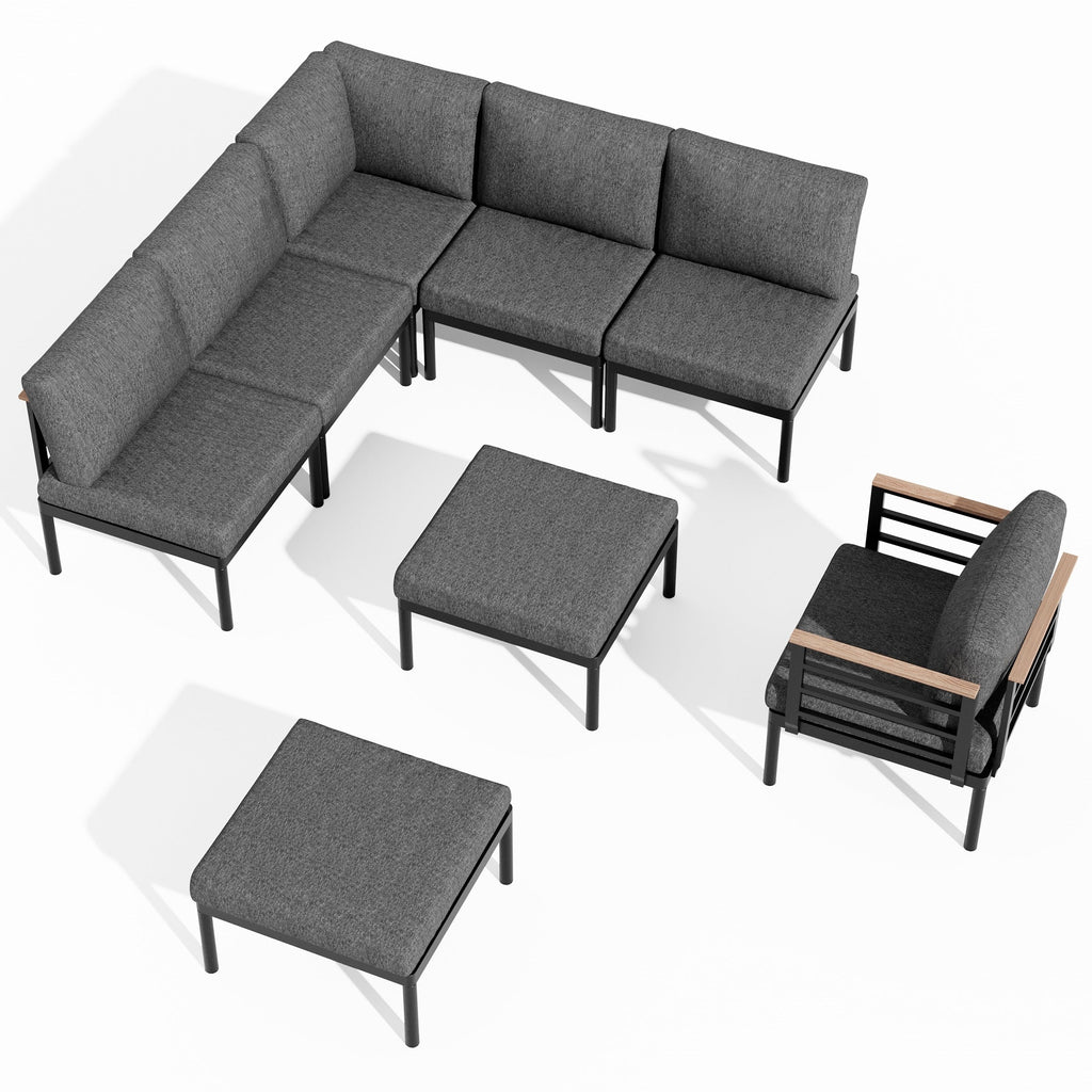 Ensemble de meubles de patio en aluminium 6/7/8 pièces Ensemble de conversation d'extérieur moderne Ensemble de canapé sectionnel