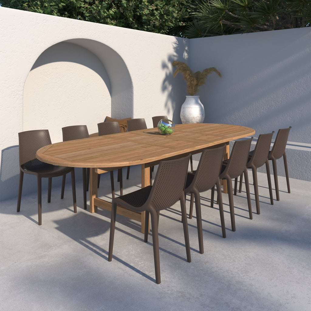 Ensemble de salle à manger d'extérieur Amazonia 11 pièces en teck et résine