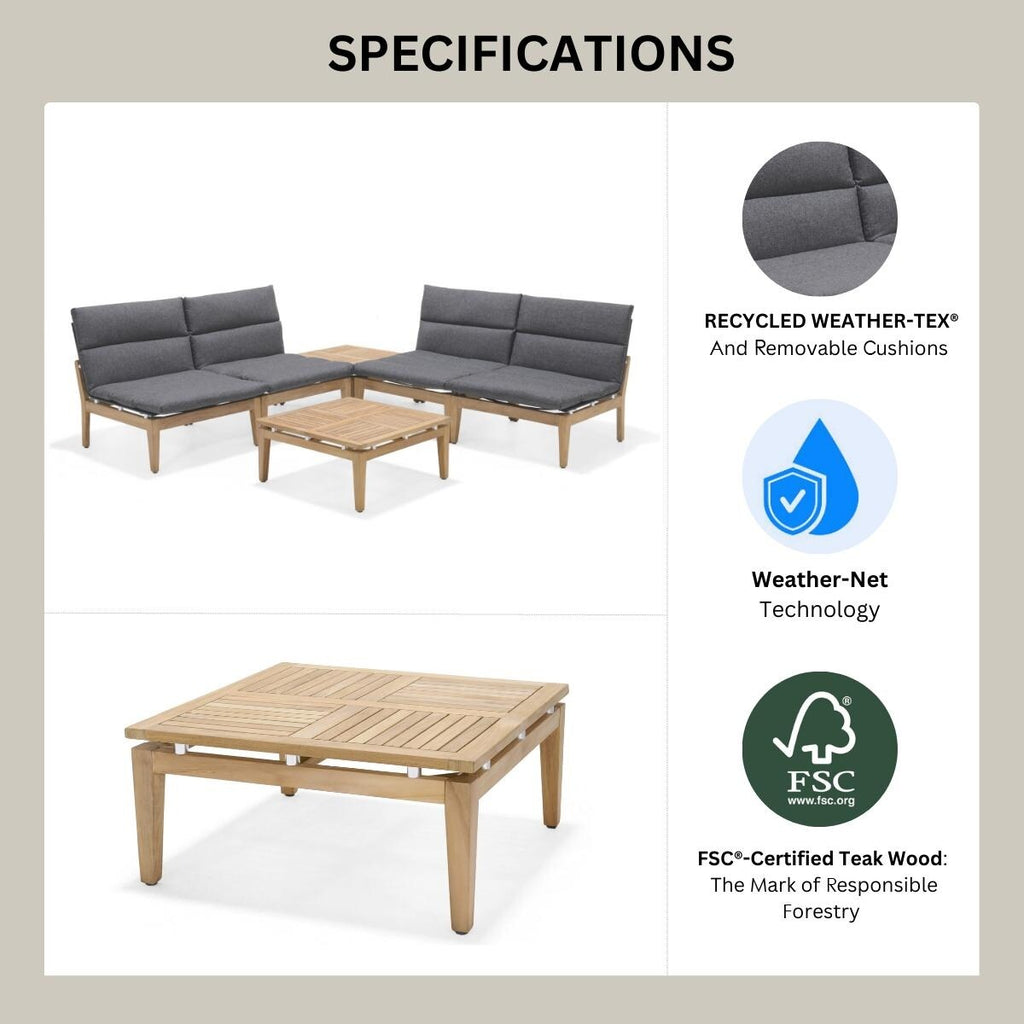 Ensemble de 6 sièges d'extérieur en teck FSC Amazonia Arnhou